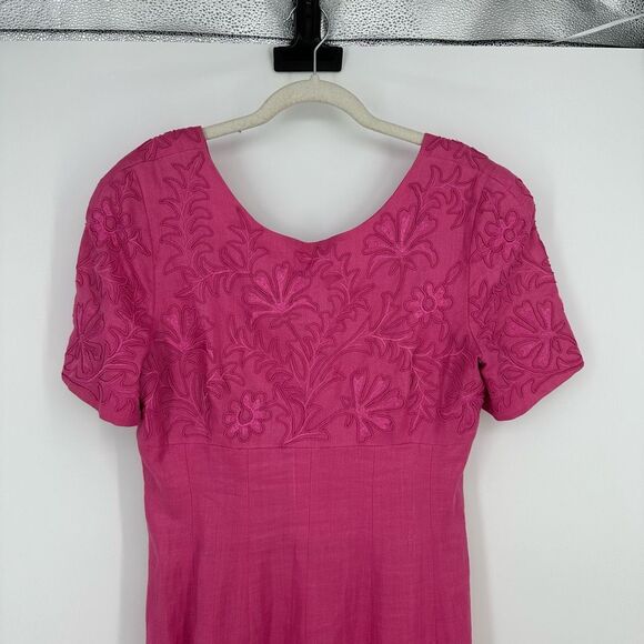 Vintage 80’s Marie St. Claire Midi Dress Size 12 Pink Floral Embroidered Modest - Picture 6 of 11